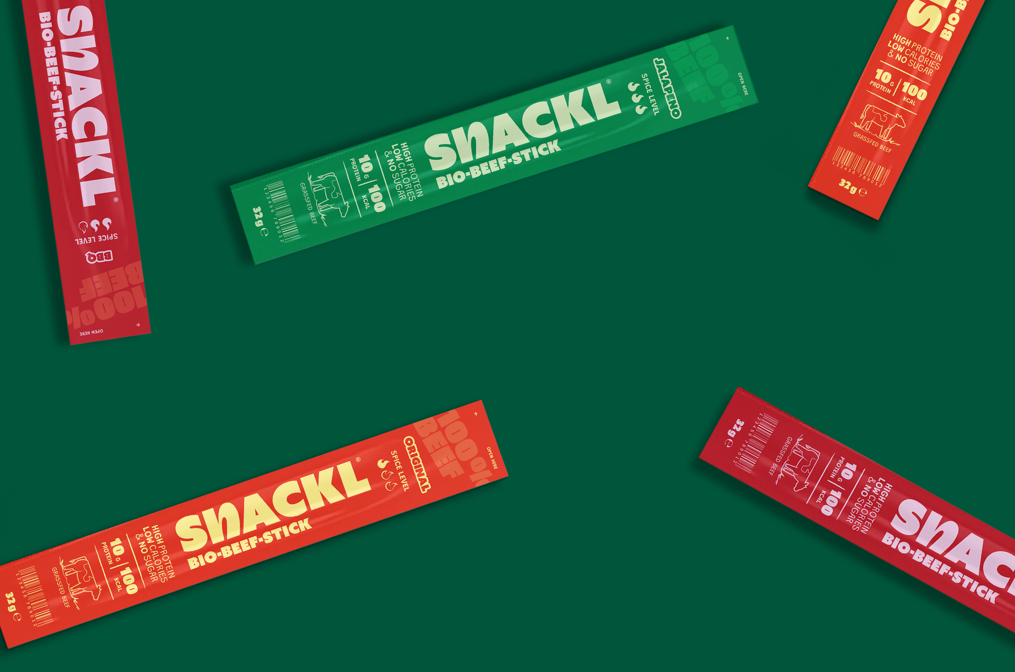 SNACKL Mockup – hochwertiges Design der Protein Beef Sticks aus 100 % Rindfleisch, clean, ohne Zucker und Zusatzstoffe, für Keto und Low Carb Ernährung.