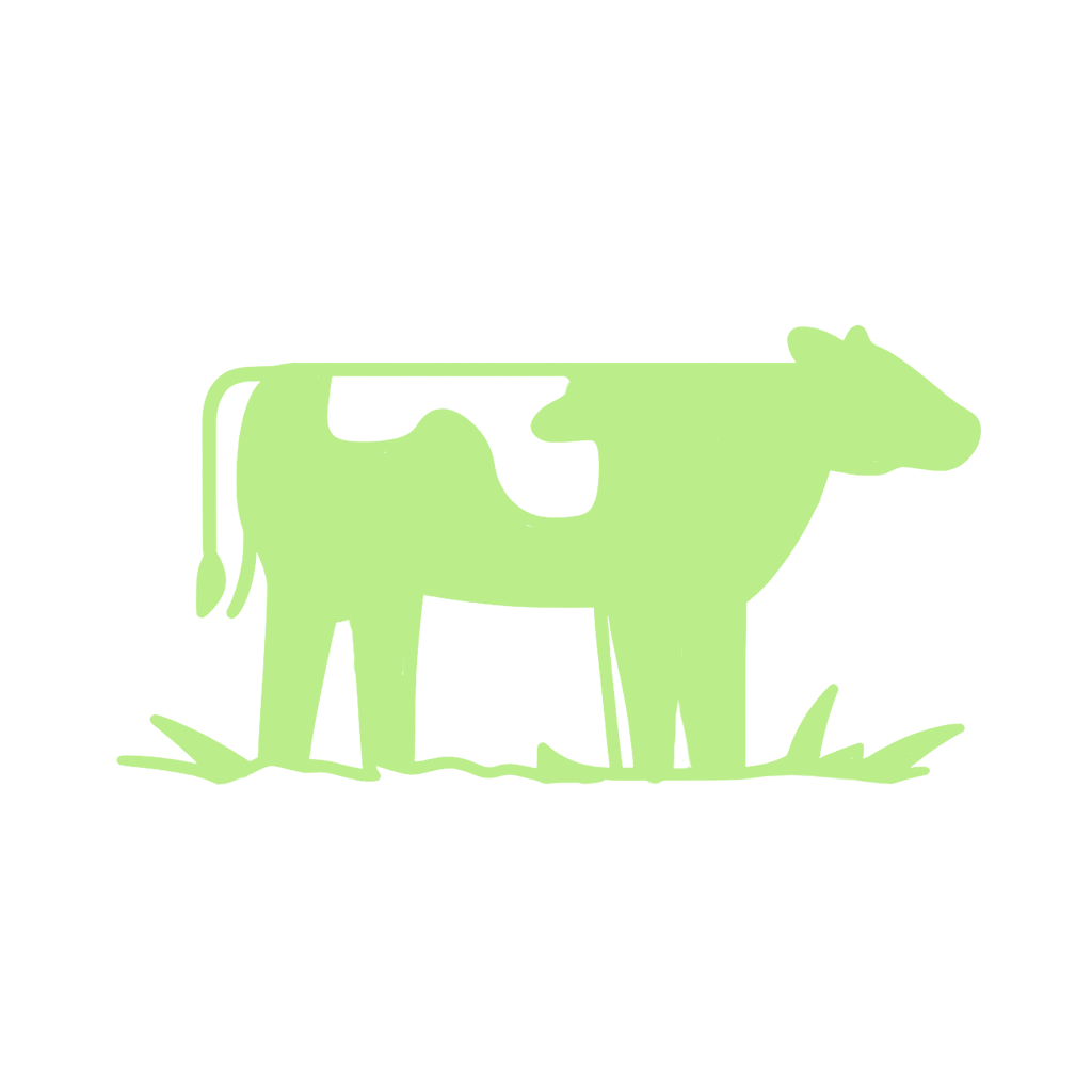 Grünes Symbol einer ausgefüllten Kuh – steht für Rindfleisch oder Milchprodukte tierischen Ursprungs.